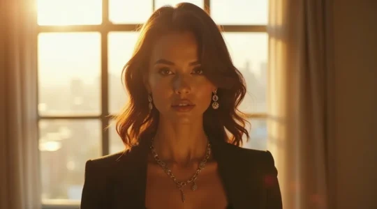 Eine elegante Frau in harmonischem Outfit, die all ihre Stilelemente perfekt kombiniert