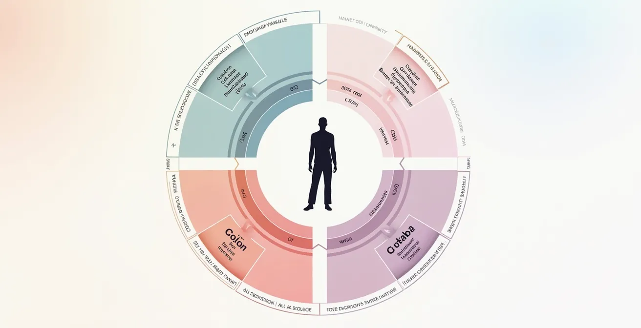 Visuelle Darstellung der drei Hauptkomponenten von Stil-DNA: Stilvektor, Farbtyp und Figurtyp in einem modernen, minimalistischen Design.