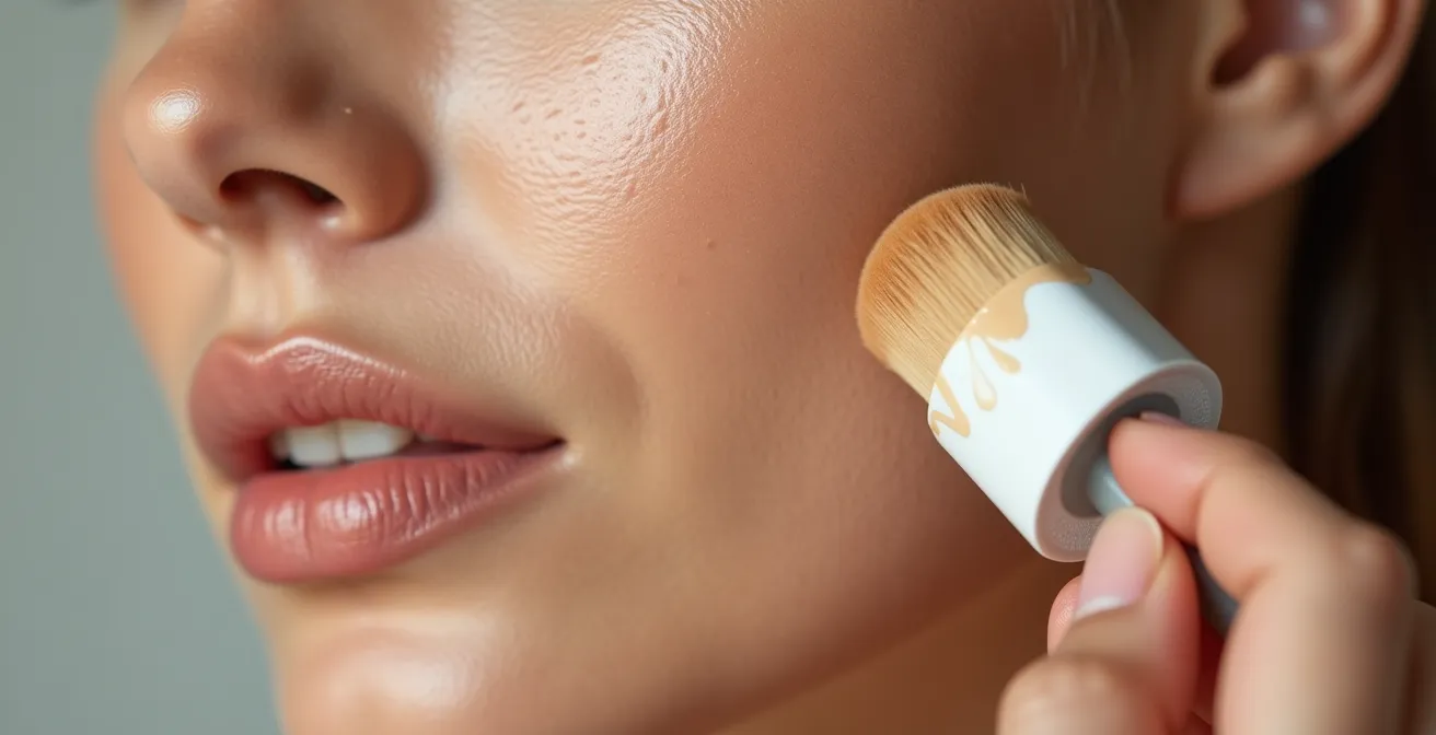 Makroaufnahme von Foundation-Textur auf Haut mit sichtbarer Pflege-Wirkung