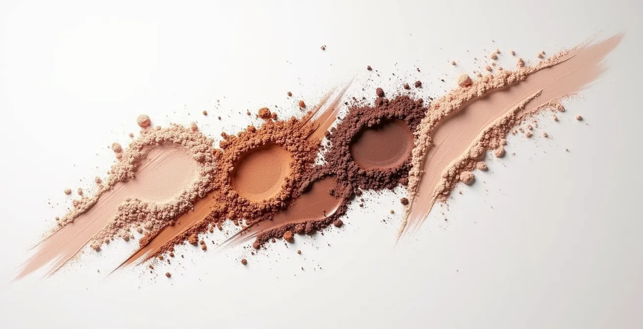 Professionelle Darstellung der 3-Farben-Lidschatten-Technik mit verschiedenen Texturen