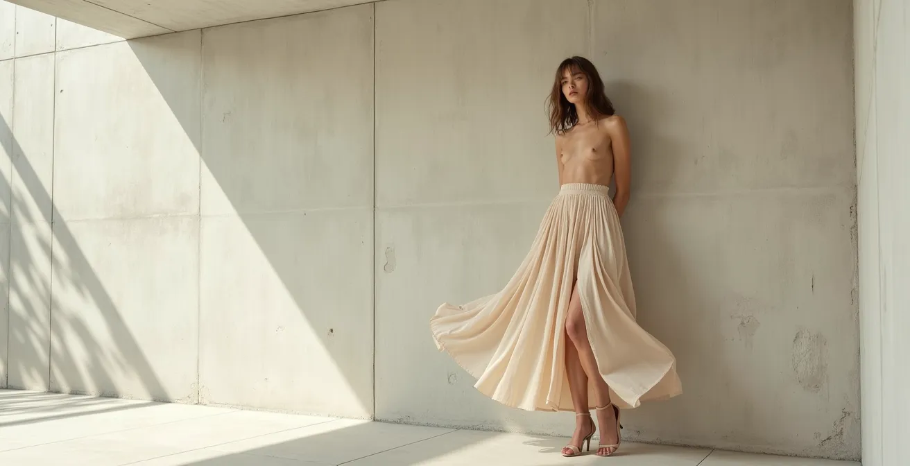 Eine stilisierte Darstellung verschiedener Saumlängen und ihre optische Wirkung auf die Beinproportionen.