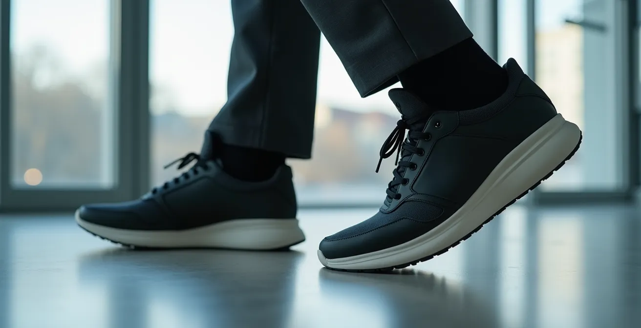Elegante Business-Sneaker kombiniert mit Anzug im modernen deutschen Büro