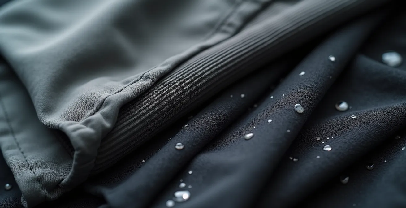 Detailaufnahme von geschichteten technischen Stoffen und Texturen in einem urbanen Berliner Stil