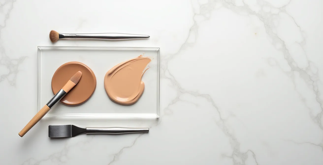 Professionelles Mischen zweier Foundation-Töne auf einer Glaspalette